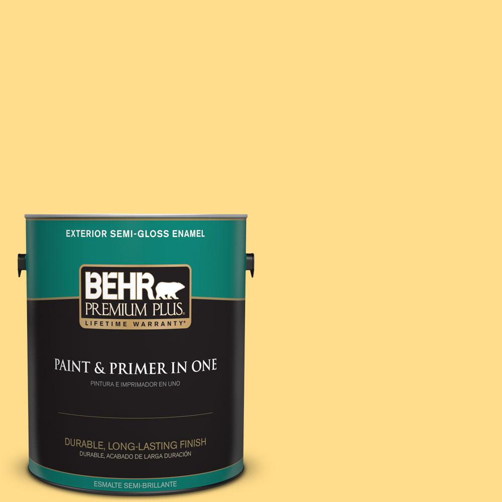 BEHR Premium Plus 1gal. 330B5 Yellow Corn SemiGloss Enamel Exterior