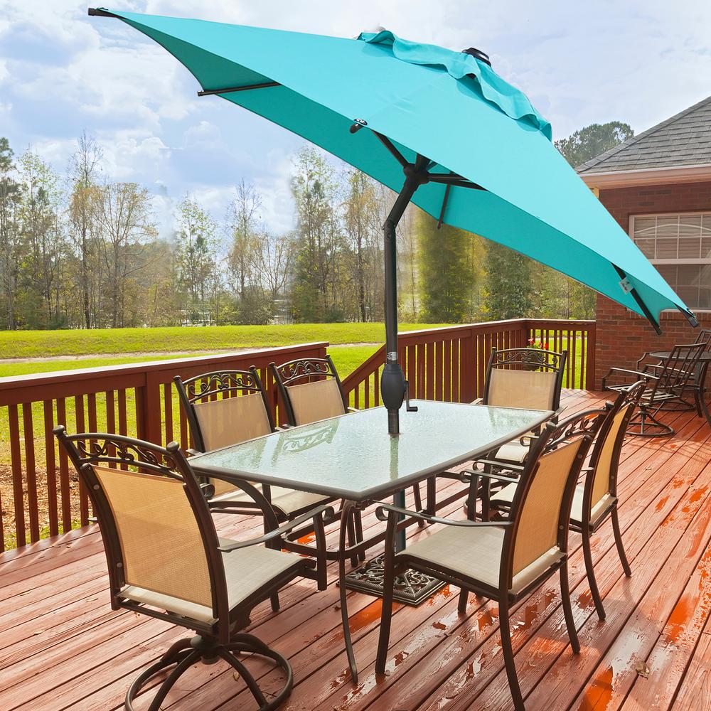 Abba Patio 7 1 2 Ft Round Outdoor Market With Push Button Tilt And Crank Lift Patio Umbrella In Turquoise Ap75386ctl N The Home Depot