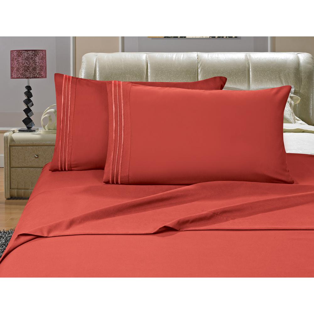Elegant Comfort 1500 Series 4 Piece Rust Triple Marrow Embroidered Elegant Comfort 1500 Series 4 Piece Rust Triple Marrow Embroidered Pillowcases Microfiber Split King Size