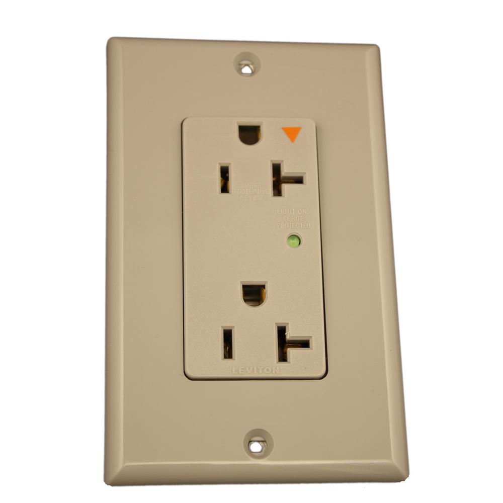 Leviton Decora Plus 20 Amp Industrial Grade Heavy Duty Isolated Ground Duplex Surge Outlet, Gray ...