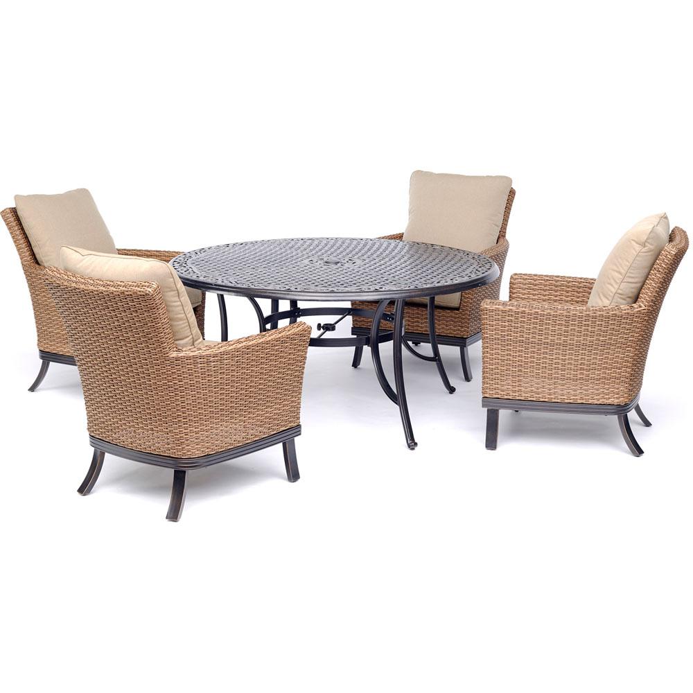 Hanover Traditions 5 Piece Outdoor Dining Set With 4 Woven Chairs Traditions 5 Piece Outdoor Dining Set With 4 Woven Chairs And Cast Top Table