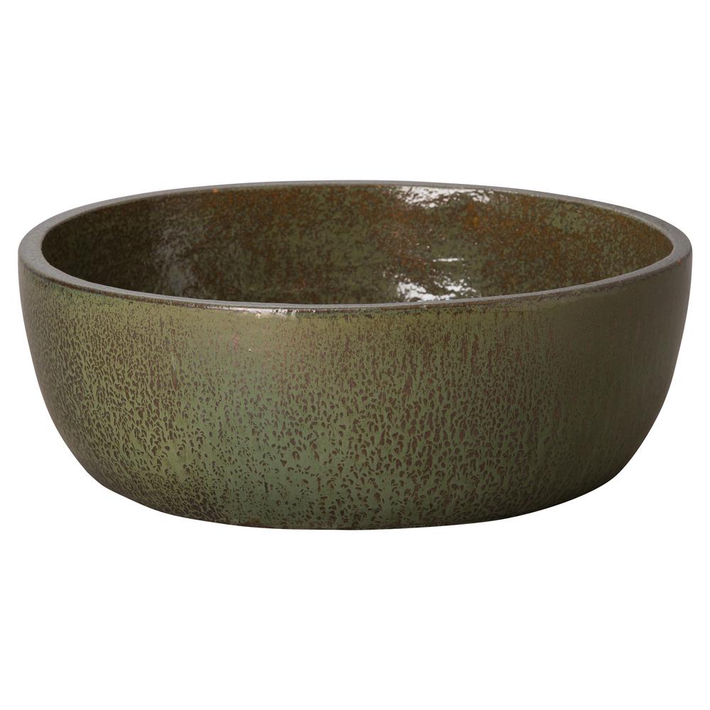 Emissary 22 in. Shallow Metallic Green Round Ceramic Planter-05571MG-3