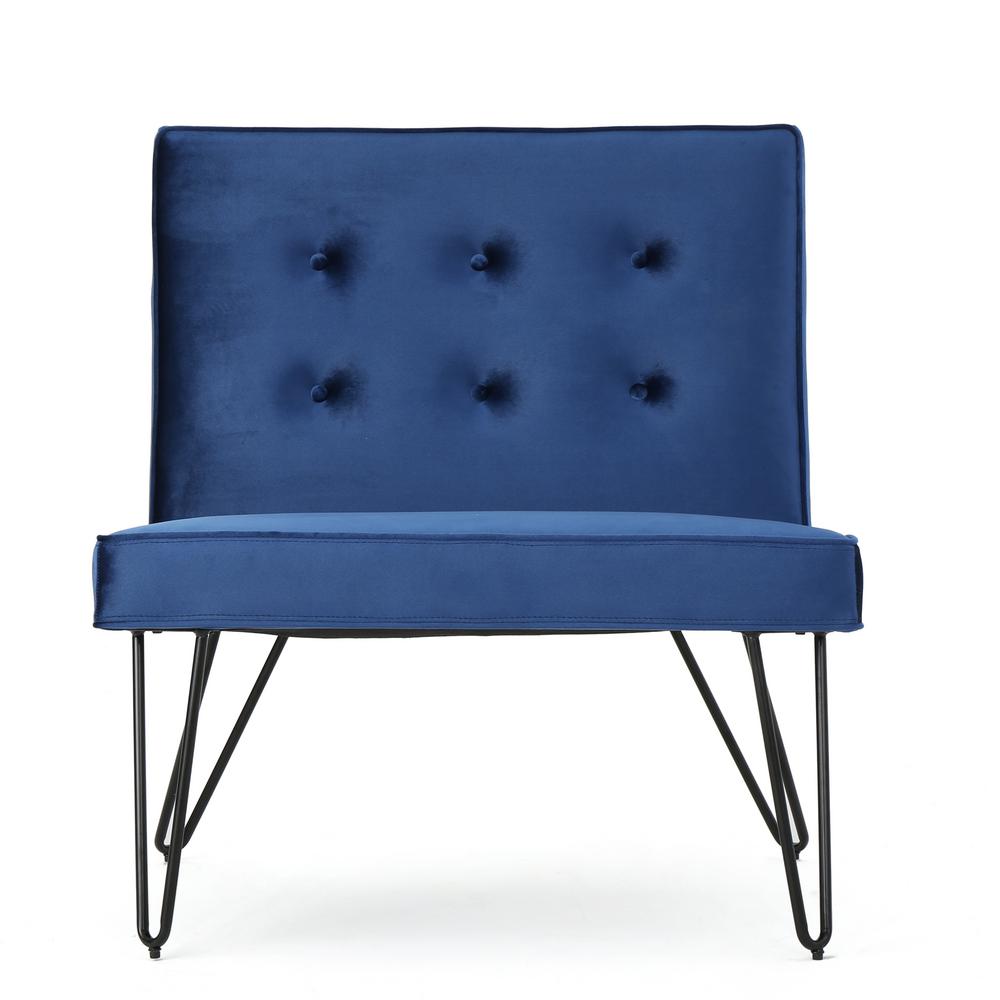 Noble House Darrow Modern Button Back Navy Blue New Velvet Armless