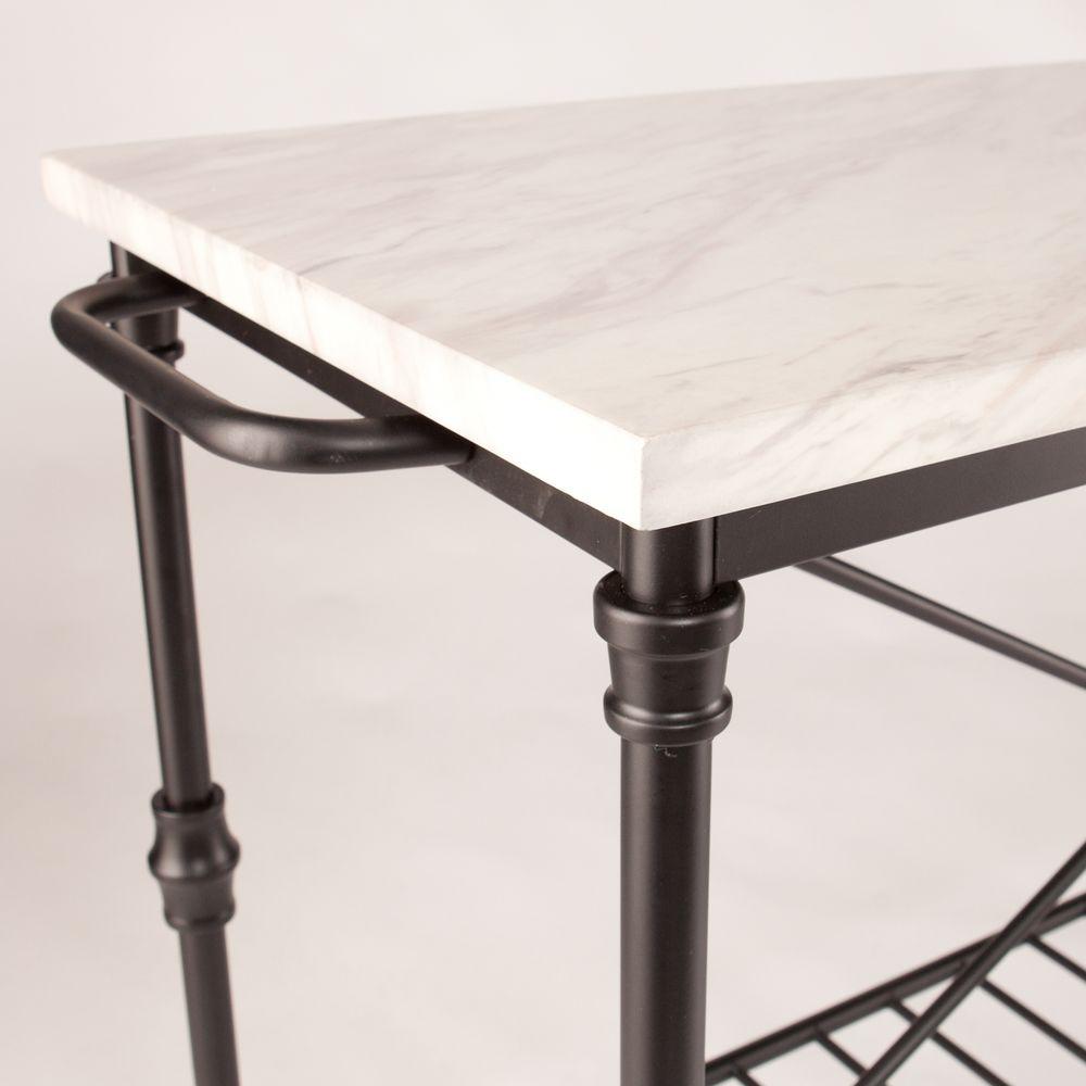 Southern Enterprises Black Serving Cart With Faux Marble Top