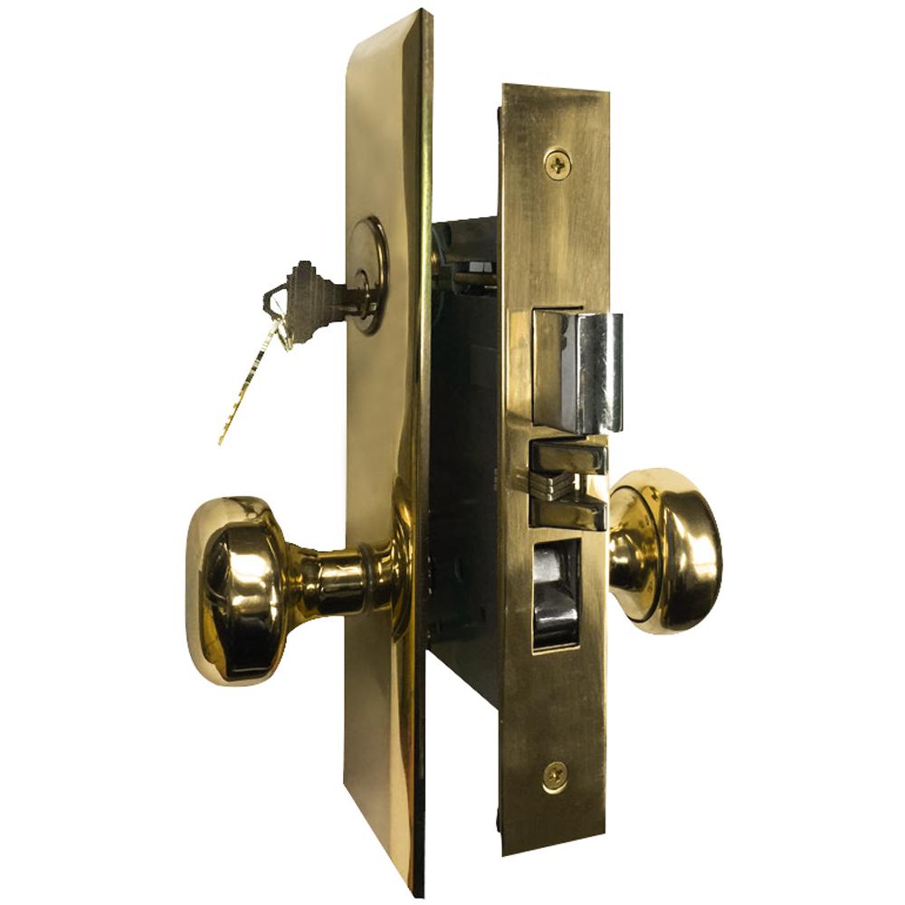 Grip Tight Tools Brass Mortise Entry Left Hand Door Lock Set With 2 3 4 In Backset 2 Sc1 Keys And Wide Face Plate Hex