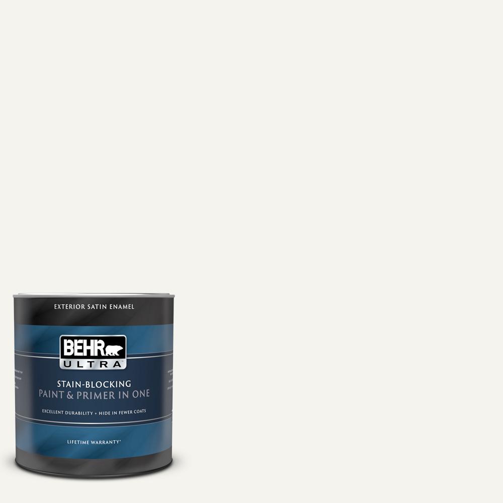 BEHR ULTRA 1 qt. 75 Polar Bear Satin Enamel Exterior Paint and Primer
