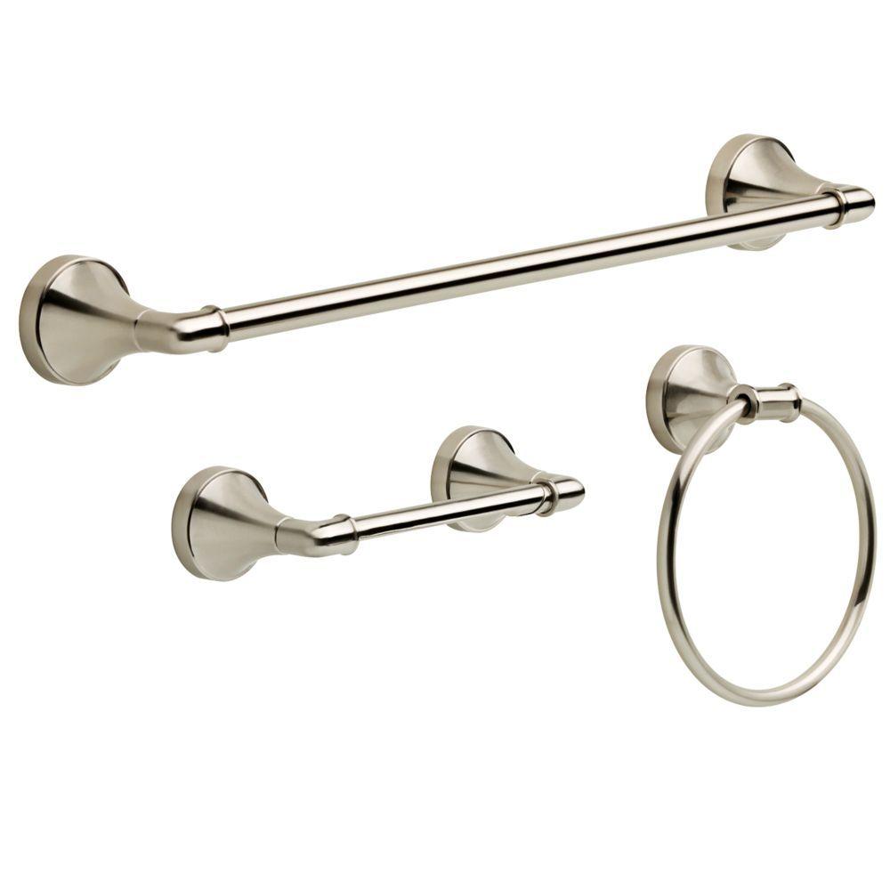 Bathroom Accessories Brushed Nickel delta porter 3-piece bath hardware set with towel ring, toilet Bathroom Accessories Brushed Nickel delta porter 3-piece bath hardware set with towel ring, toilet