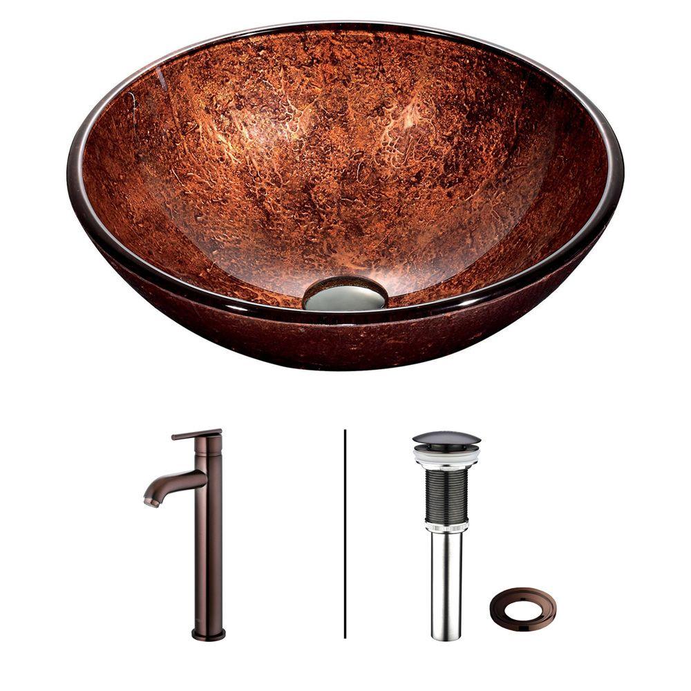 VIGO Mahogany Moon Vessel Sink in Copper with Faucet in Oil Rubbed BronzeVGT170 The Home Depot