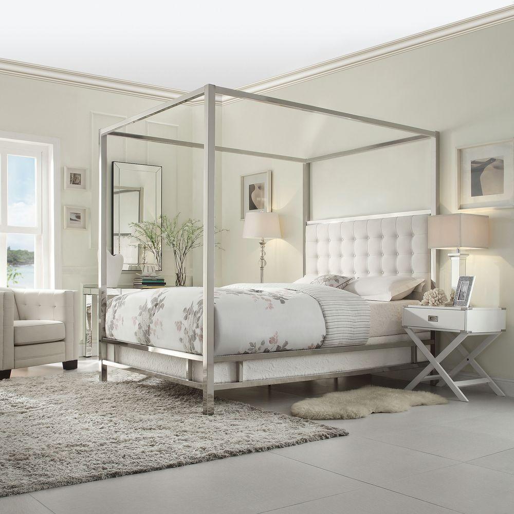 HomeSullivan Taraval White Queen Canopy Bed-40E739BQ ...