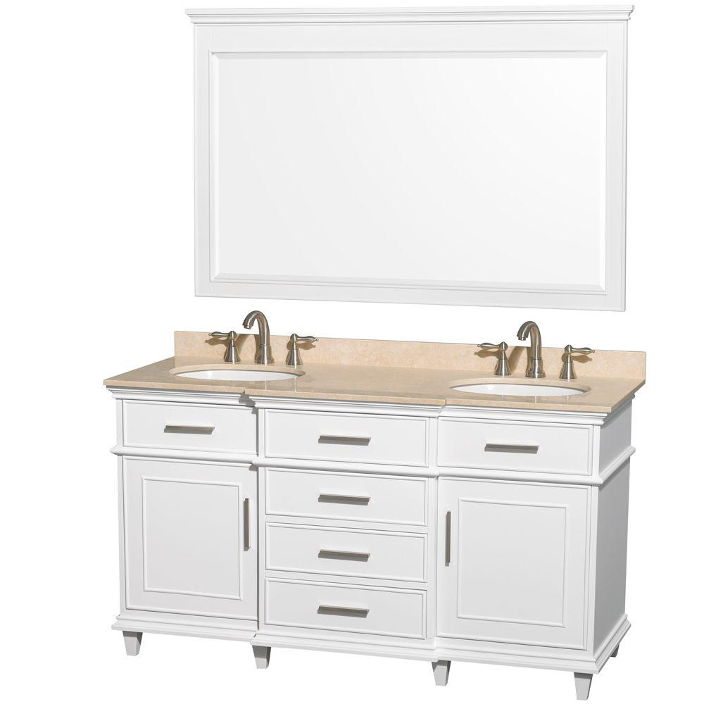 Wyndham Collection Berkeley 60 In Double Vanity In White With Marble Vanity Top In Ivory Oval Sink And 56 In Mirror