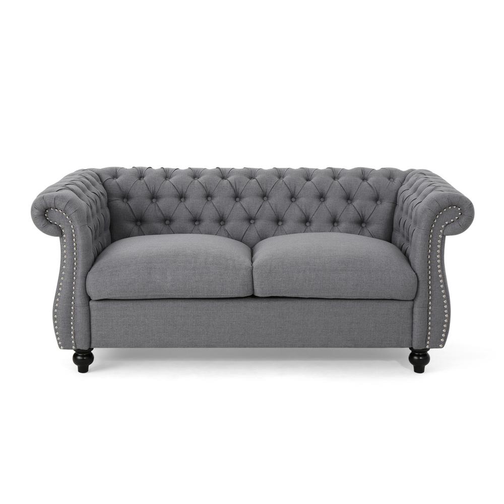 Noble House Somerville Traditional Tufted Dark Gray Fabric Chesterfield ...