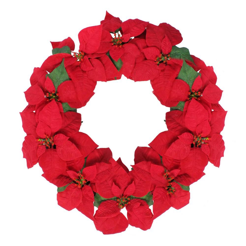 Northlight 24 in. x 3 in. Unlit Red Poinsettia Flower Artificial Christmas Wreath-33406655 - The