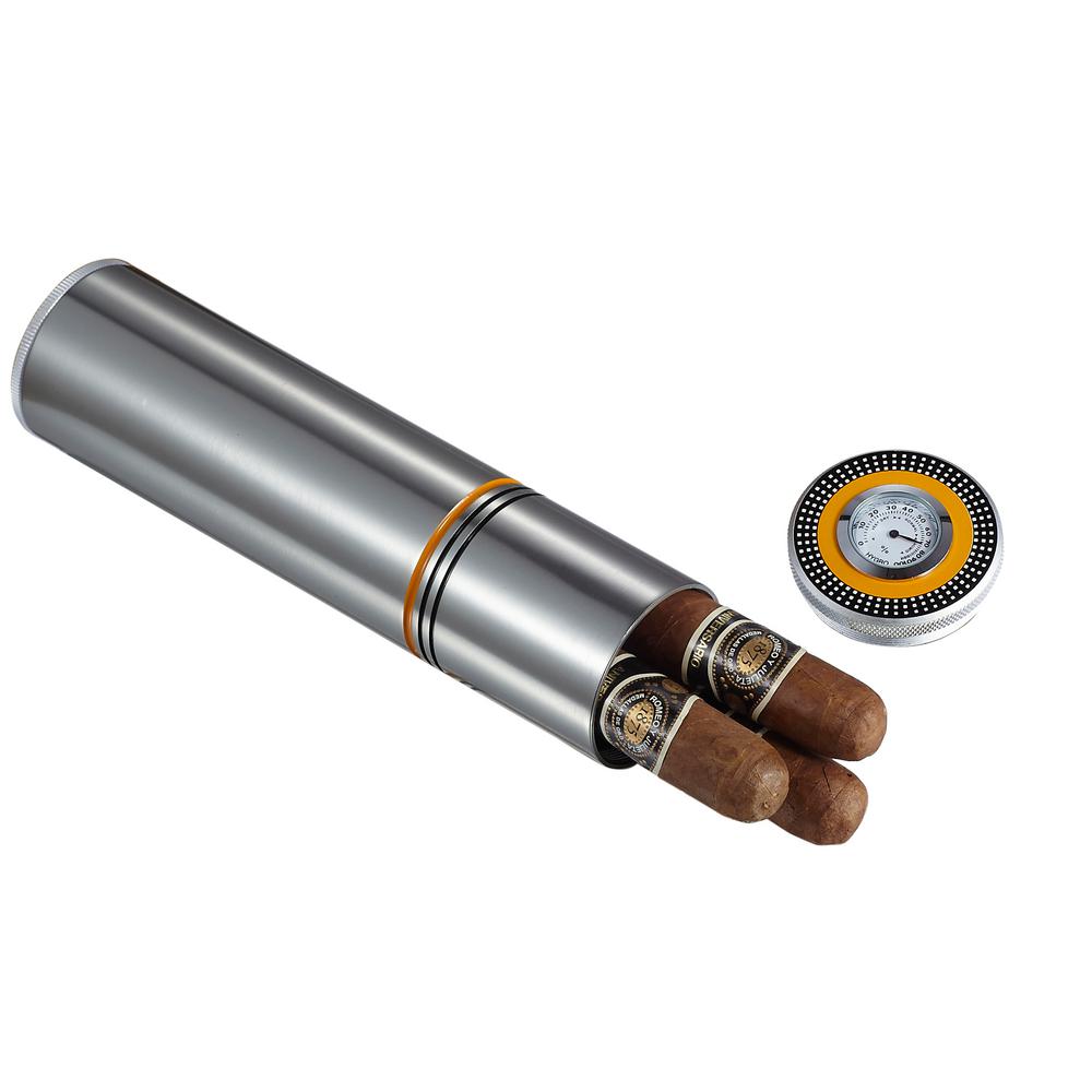 Visol Little Joe Travel Humidor with Built in Analog Hygrometer and Humidifier, Satin Chrome