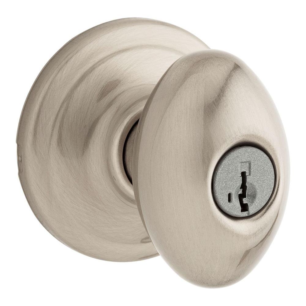 Kwikset Laurel Satin Nickel Entry Door Knob Featuring SmartKey Security