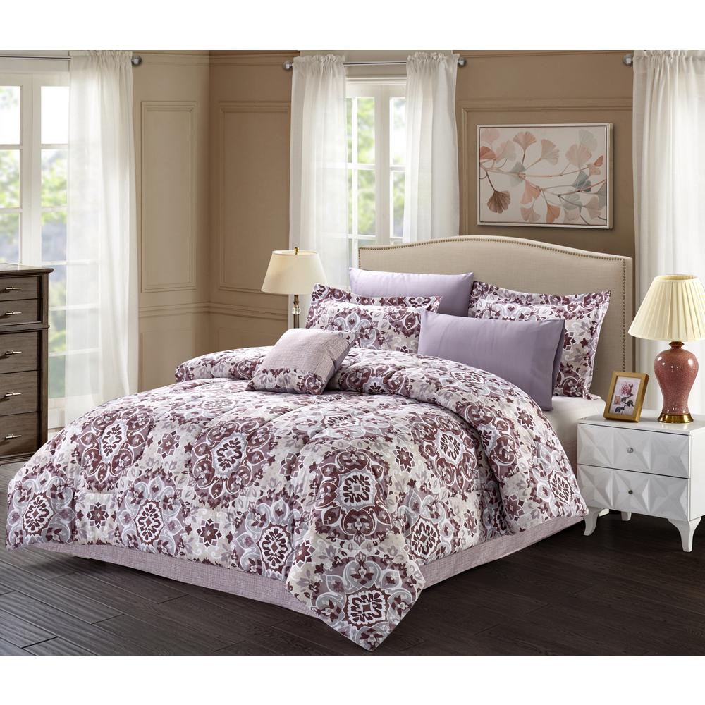 Brown Grey Santiago 9 Piece Mauve King Bed In A Bag Set