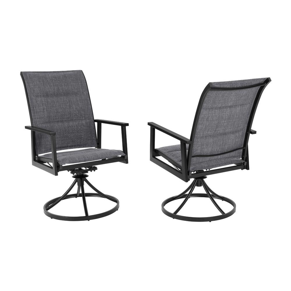 Hampton Bay High Garden Black Steel Padded Sling Outdoor Patio Swivel Dining Chairs 2 Pack Gl 18044 Bswvl The Home Depot