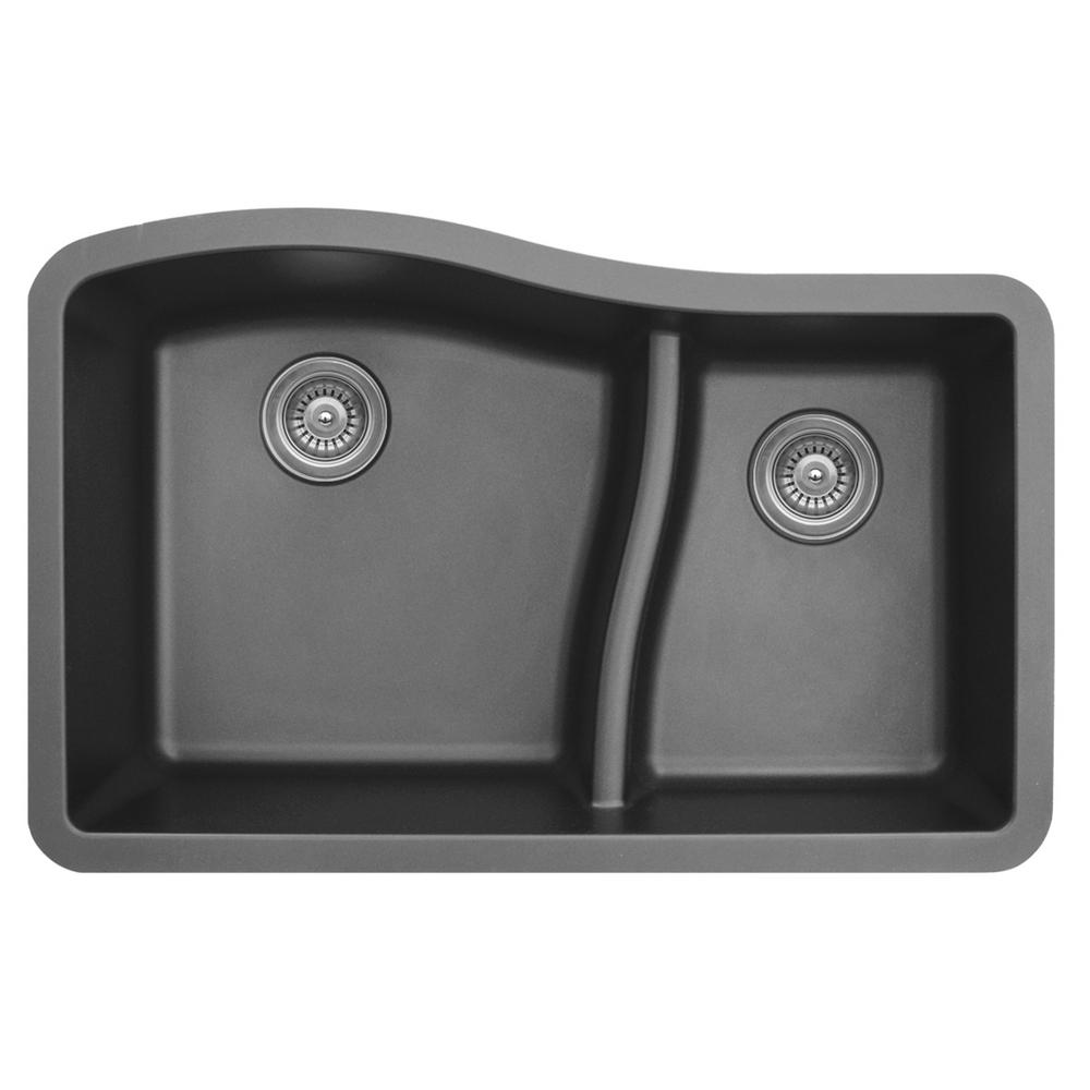 Karran Undermount Quartz Composite 32 In 60 40 Double Bowl Kitchen   Grey Karran Undermount Kitchen Sinks Qu 630 Gr 64 1000 