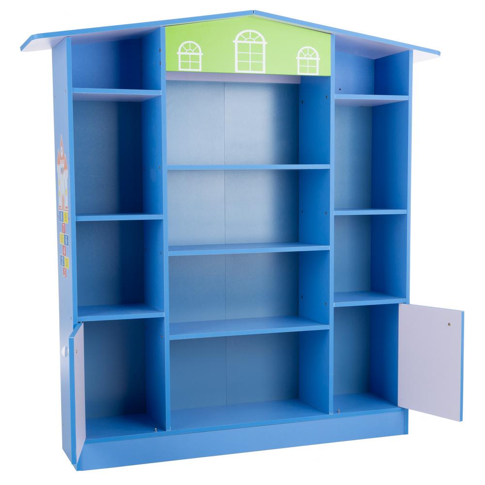 Hey Play Cottage Design Dollhouse Shaped Bookcase In Blue Cottage Design Dollhouse Shaped Bookcase In Blue