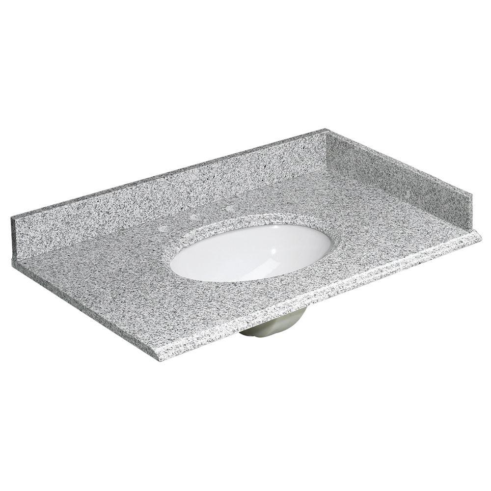 Foremost 37 in. W Granite Vanity Top in Rushmore Grey and White Basin