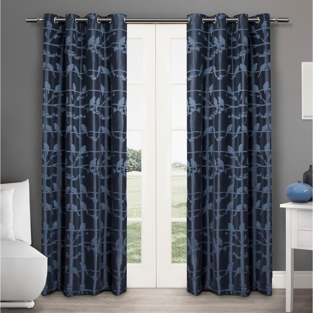 Modo Indigo Metallic Geometric Grommet Top Window CurtainEH804903 2