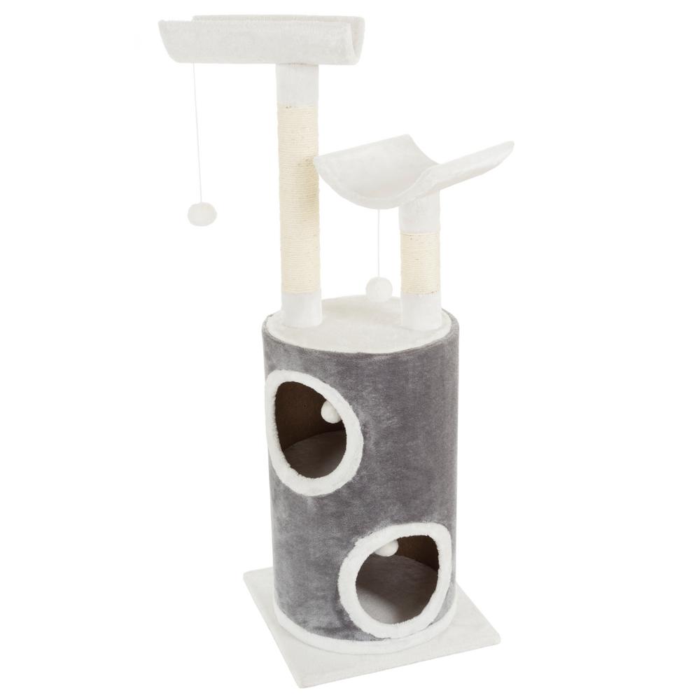 Petmaker Gray And White 5 Tier Double Decker Cat Condo Tree With 2 Petmaker Gray And White 5 Tier Double Decker Cat Condo Tree With 2 Scratching Posts