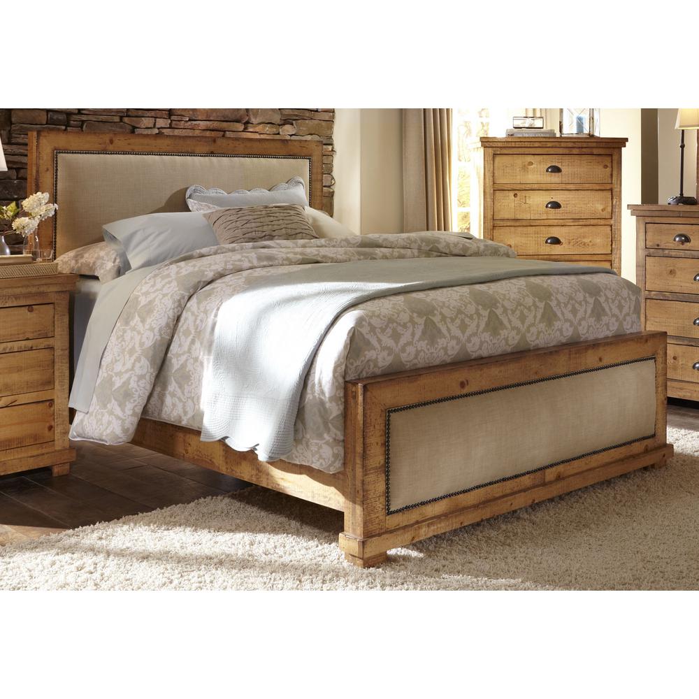 Progressive Furniture Willow Distressed Pine Queen Complete Progressive Furniture Willow Distressed Pine Queen Complete Upholstered Bed