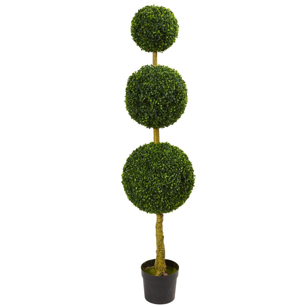 Nearly Natural 5 Ft Uv Resistant Indoor Outdoor Triple Ball Uv Resistant Indoor Outdoor Triple Ball Boxwood Artificial Topiary Tree 5518 The Home Depot