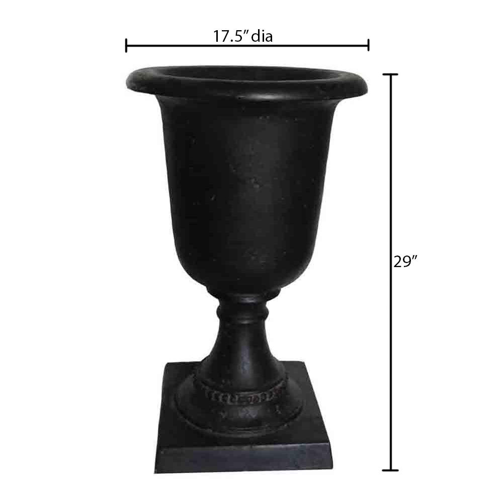 x 29 in. Cast Stone Italian Urn Patio Garden Planter in Aged Charcoal 17-1//2 in