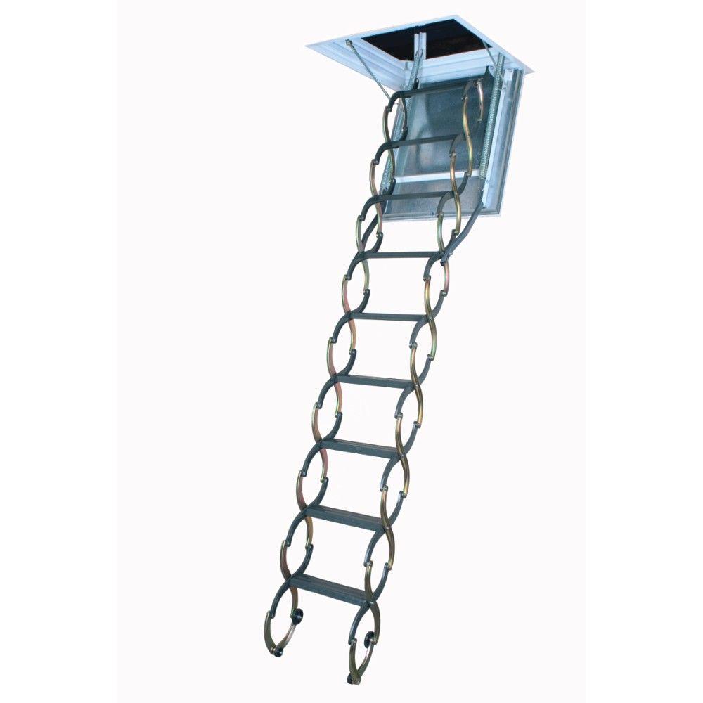 Fakro 9 ft. 10 in., 25 in. x 47 in. Fire Rated Insulated Steel Scissor Attic Ladder with 300 lb