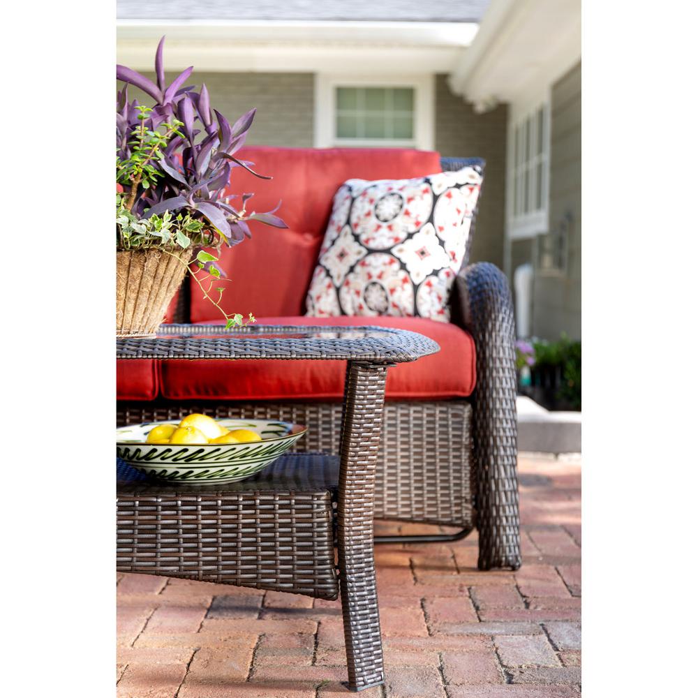 Hanover Strathmere 6 Piece Wicker Patio Conversation Set With Crimson Red Cushions Strath6pc S Red The Home Depot