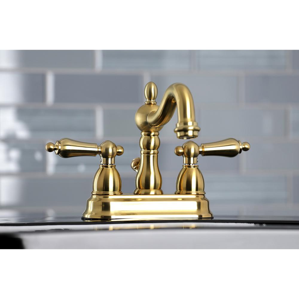 Kingston Brass Heritage 4 In Centerset 2 Handle Bathroom Faucet Brushed Hkb1607al The Home Depot - Brushed Brass Centerset Bathroom Faucet Kingston Brass Heritage 4 In Centerset 2 Handle Bathroom Faucet Brushed Hkb1607al The Home Depot - Brushed Brass Centerset Bathroom Faucet