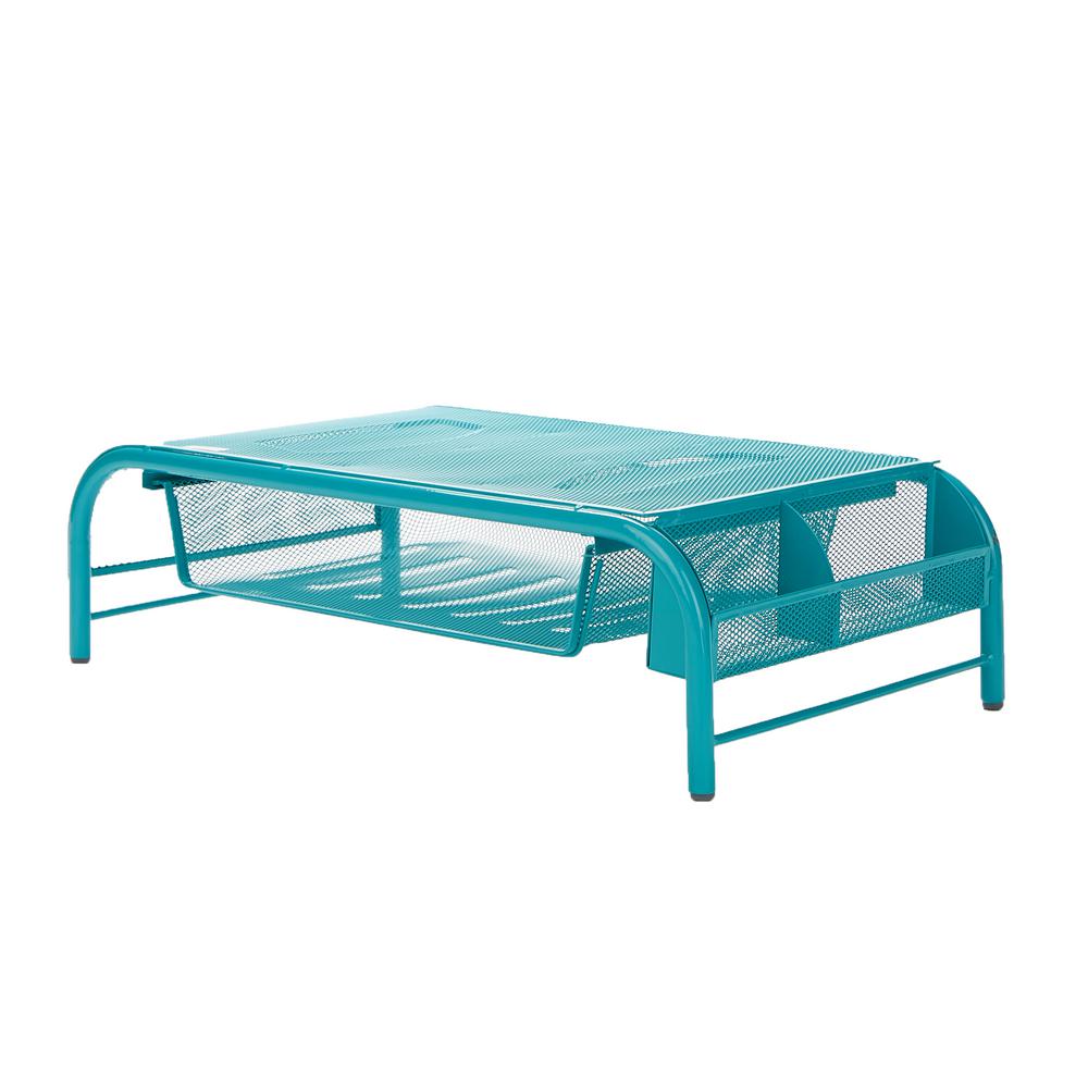 Desktop Stand Metal Desk Organizers Accessories Office Metal Mesh Monitor Stand And Desk Organizer With Drawer Desktop Turquoise