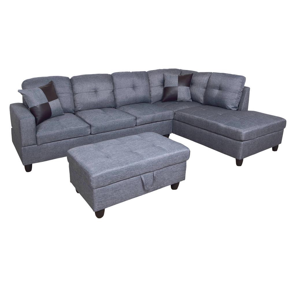 Sectionals Living Room Furniture The Home Depot Gray Right Chaise Sectional With Storage Ottoman