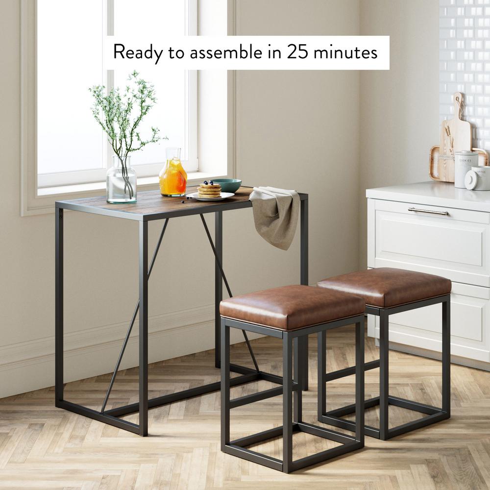 Nathan James Nelson Rustic Oak Wood Black Metal Counter Pub Modern Industrial Small Spaces Dining Table For 2 42102 The Home Depot