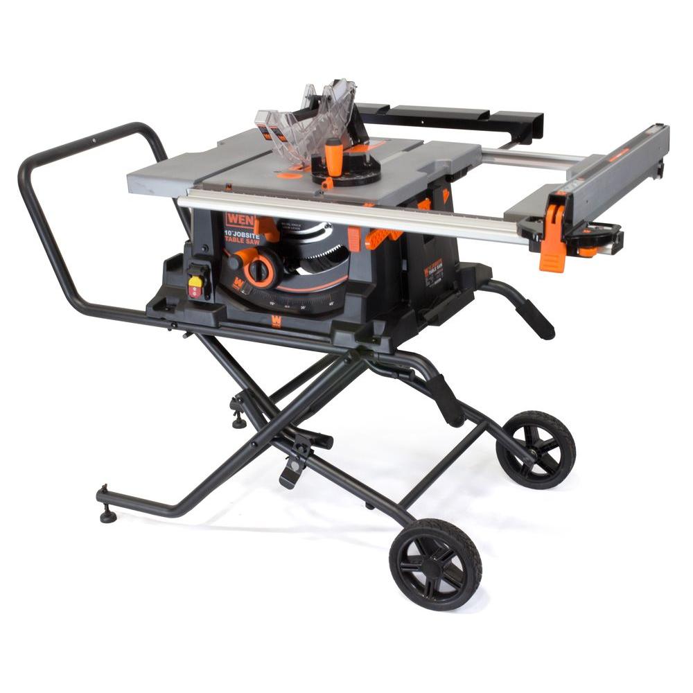WEN 15 Amp 10 in. Jobsite Table Saw with Rolling Stand3720 The Home