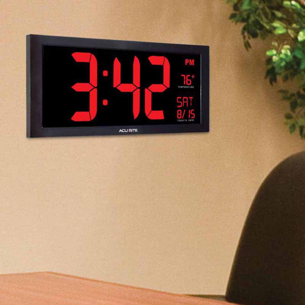 18 in. large led clock with indoor temperature digital wall acurite