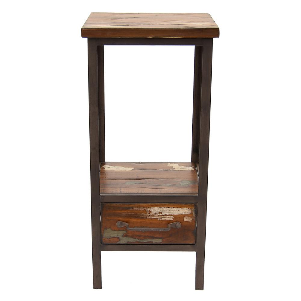 Three Hands 13 In X 12 Brown Wood Metal End Table 80696 The Brown Wood Metal End Table