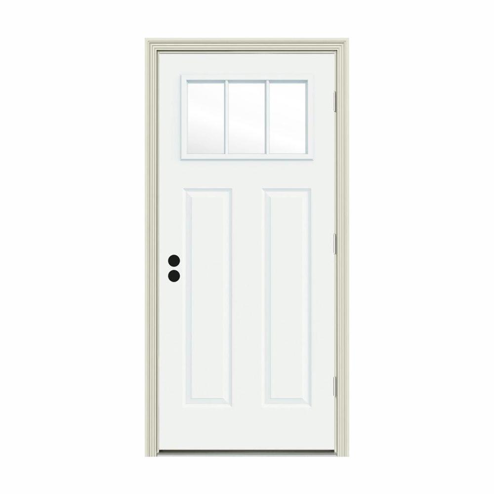 JELD-WEN 30 in. x 80 in. 3 Lite Craftsman White Painted Steel Prehung