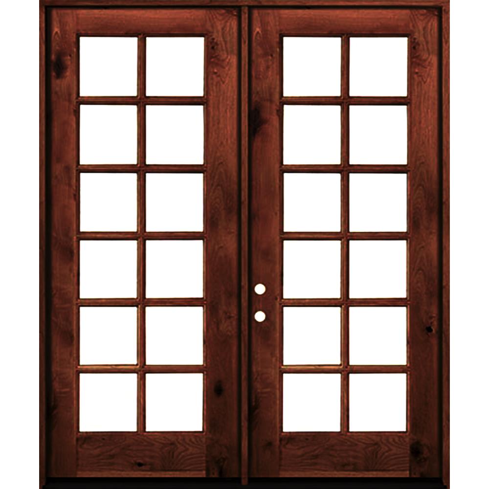 Krosswood Doors 60 In X 96 French Knotty Alder Wood 12 Lite Clear Glass Red Chestnut Stain Right Active Double Prehung Front Door