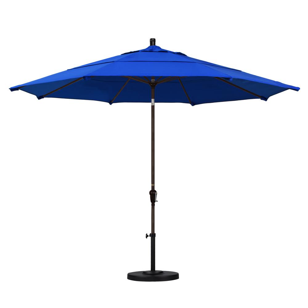 California Umbrella 11 Ft Bronze Aluminum Pole Market Aluminum Ribs Auto Tilt Crank Lift Outdoor Patio Umbrella In Pacific Blue Sunbrella Sdau118117 5401 Dwv The Home Depot