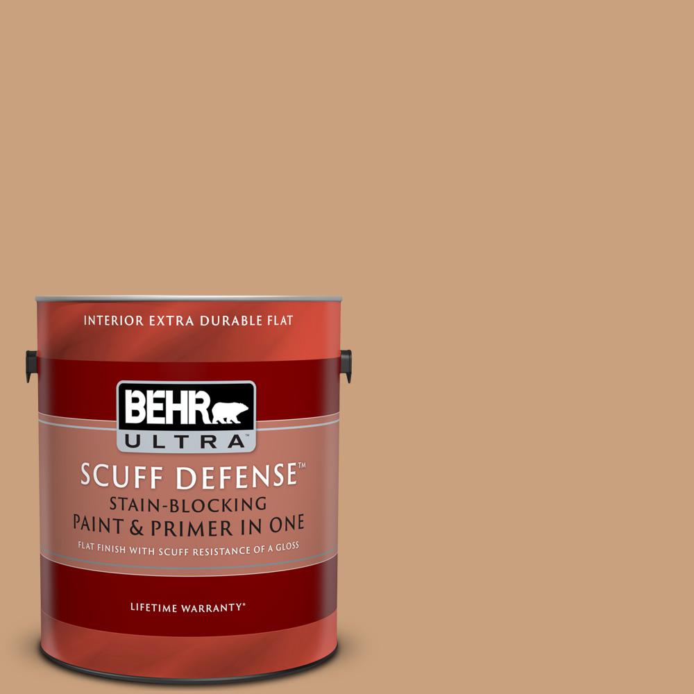 BEHR ULTRA 1 Gal. 270F4 Peanut Butter Extra Durable Flat Interior Paint and Primer in One
