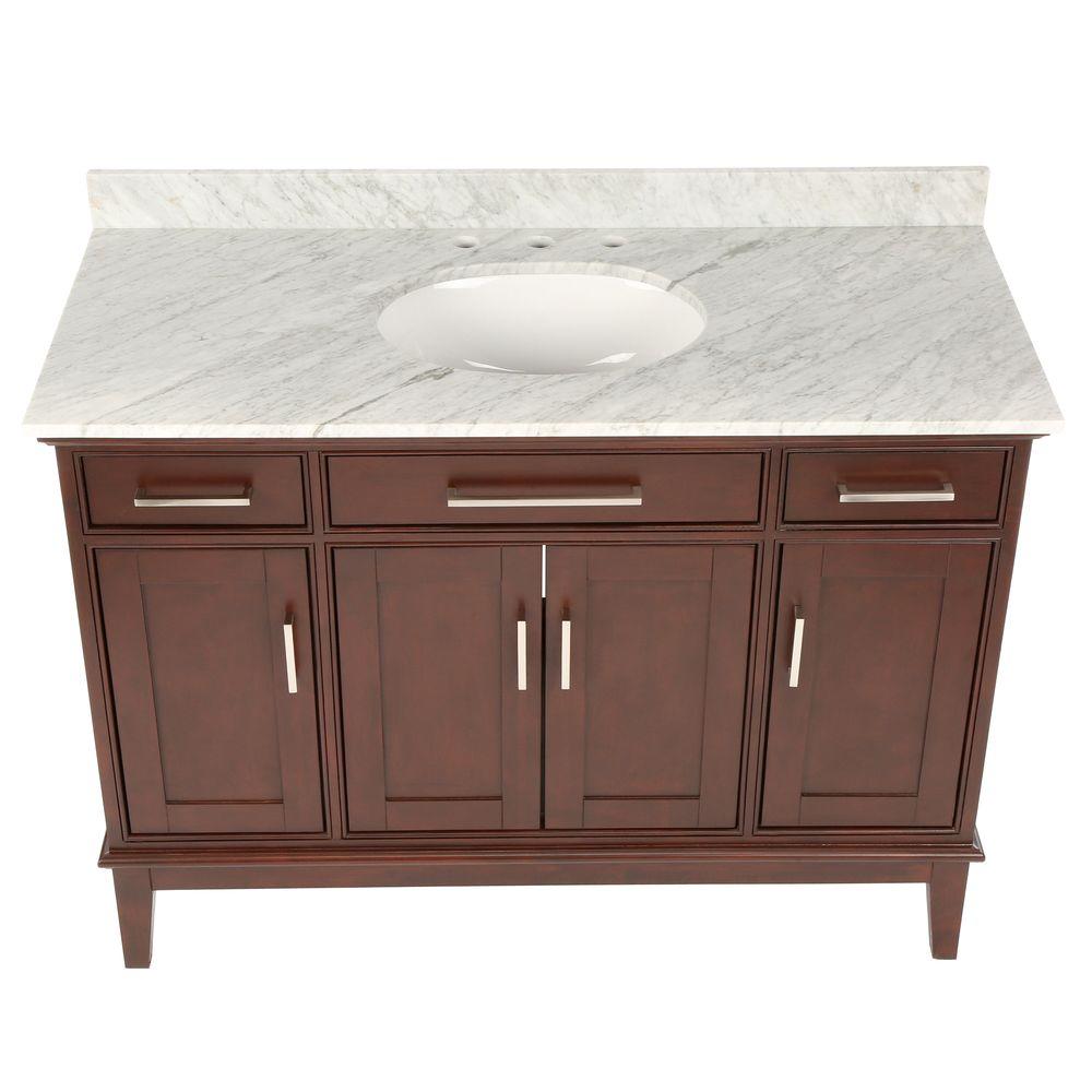 Wyndham Collection Hatton 48 in. Vanity in Dark Chestnut with Marble