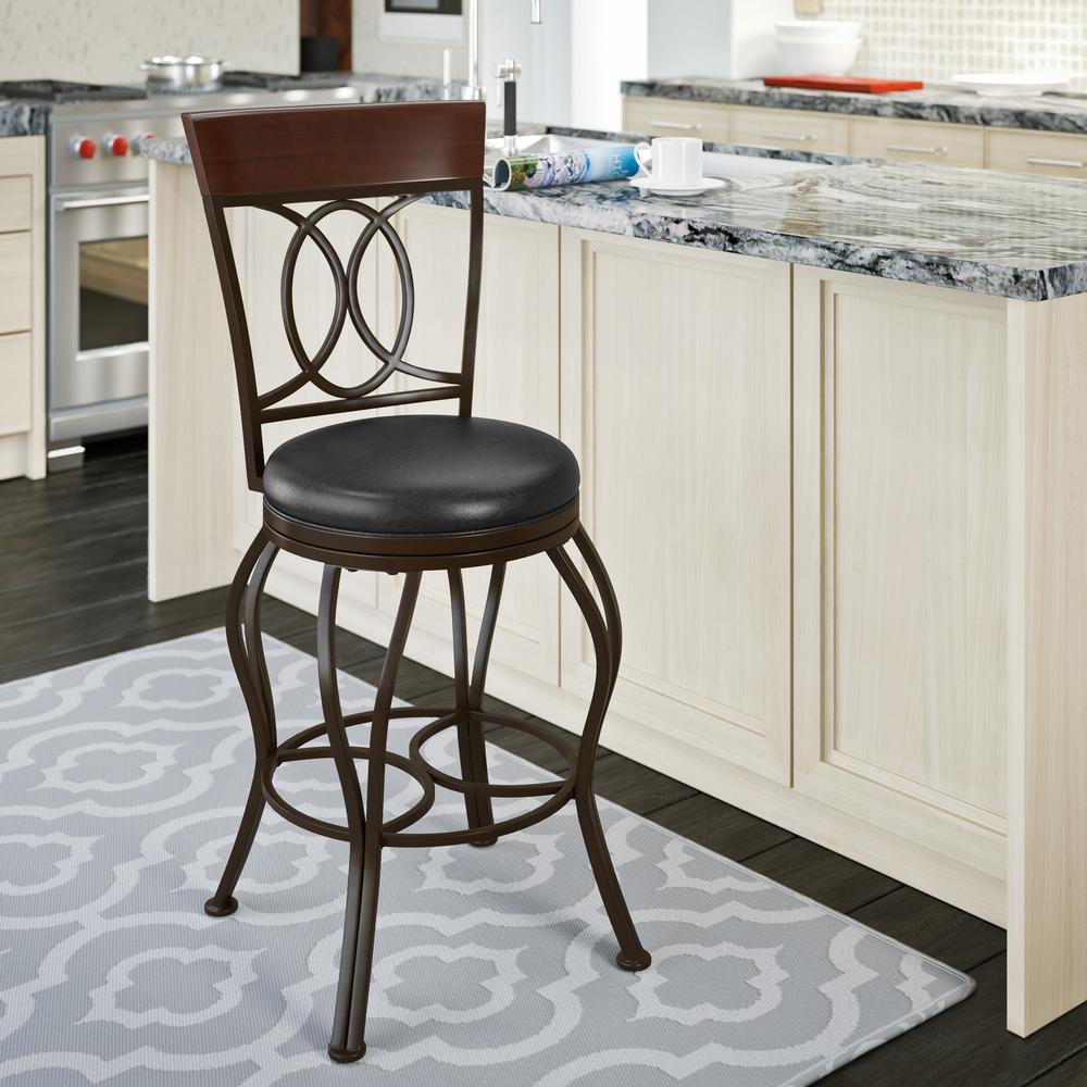 CorLiving Jericho 26 inch Metal Bar Stool with Swivel Dark Brown Bonded Leather Seat