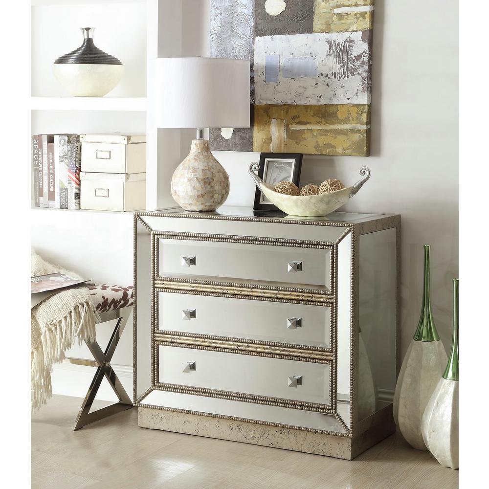 Coast To Coast Estaline Champagne And Mirror 3 Drawer Chest 50706