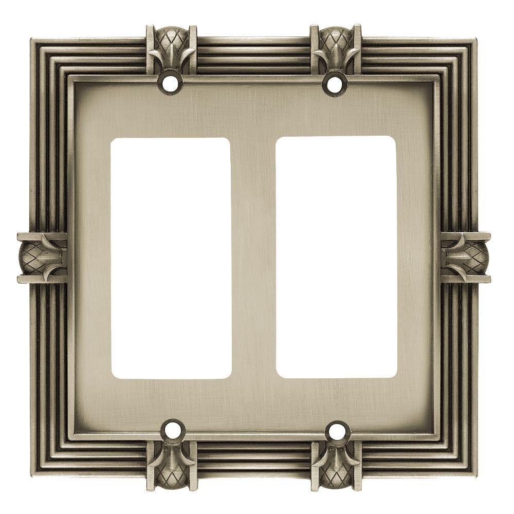 Liberty Pineapple Decorative Double Rocker Switch Plate, Brushed Satin Pewter