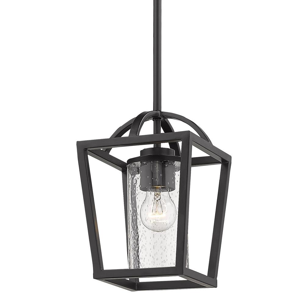 Golden Lighting Mercer 1 Light Black Lantern Mini Pendant With Seeded Glass Shade 4309 M1l Blk Sd The Home Depot - Lantern Pendant Light Black