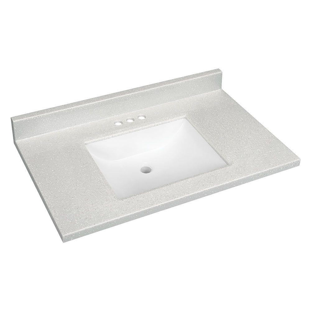 Glacier Bay 37 In W Solid Surface Technology Vanity Top Silver Fox With White Sink