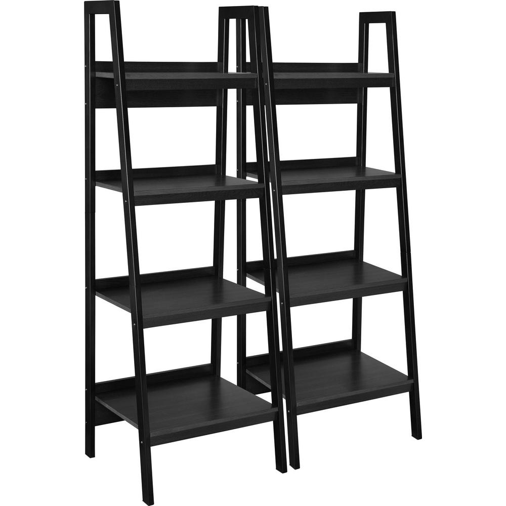 48 60 In Black Open Back Bookcases Home Office Furniture Ritter Black 4 Shelf Ladder Bookcase Bundle Set Of 2