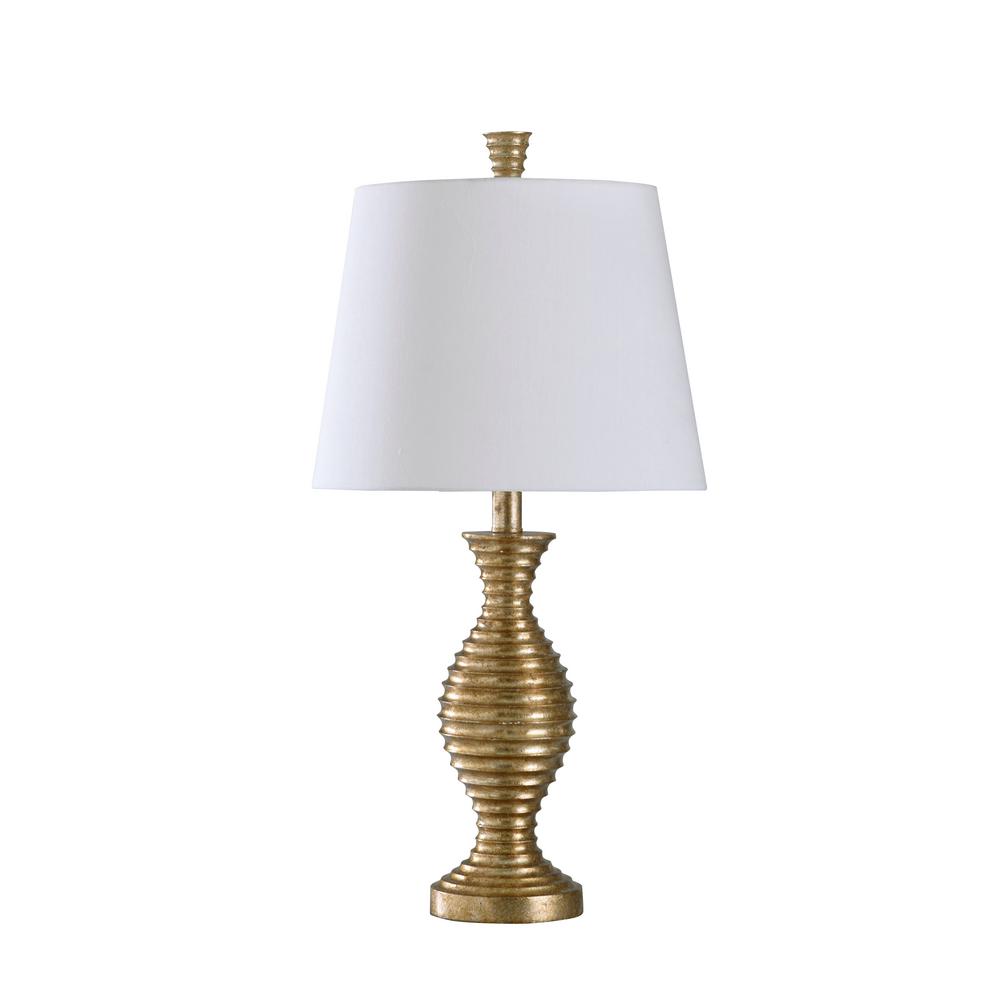 Stylecraft 24 5 In Vintage Gold Table Lamp With Whisper White Hardback Fabric Shade