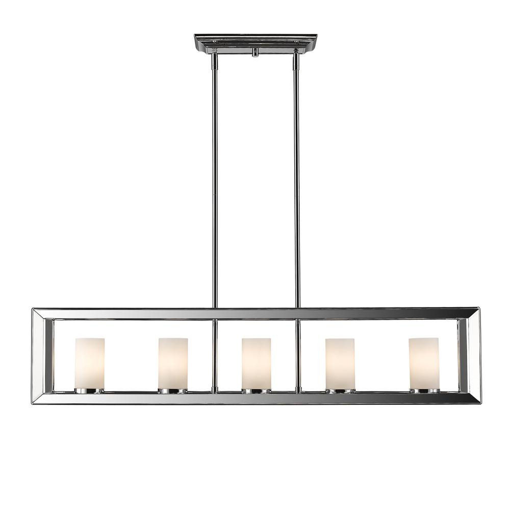 Chrome Beige Bisque Pendant Lights Lighting The Home Depot Smyth Ch 5 Light Chrome Pendant With Opal Glass
